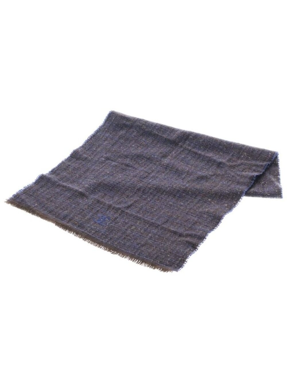 Chanel Cashmere Blend Tweed CC Logo Scarf Charcoal Gray Navy - Picture 1 of 6